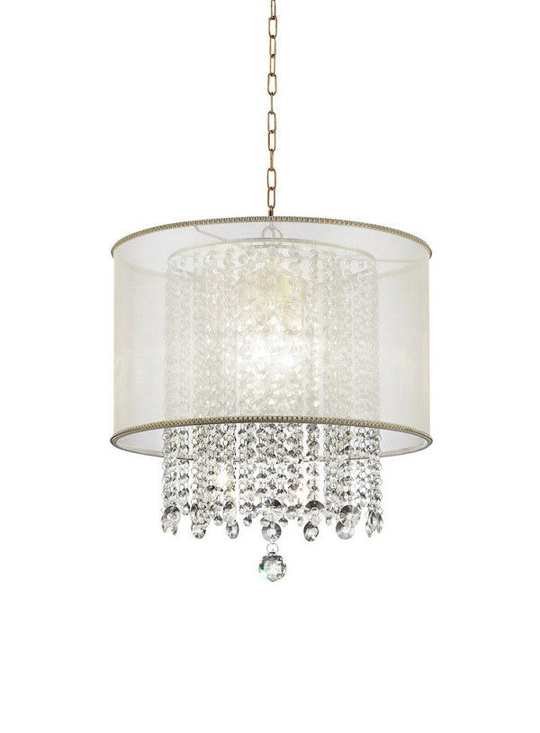 English Elm 21" Bhavya Ceiling Lamp Gold Finish with Silk Shade, 100% Crystal Droplets & 3-Bulb LED Ready B072116236