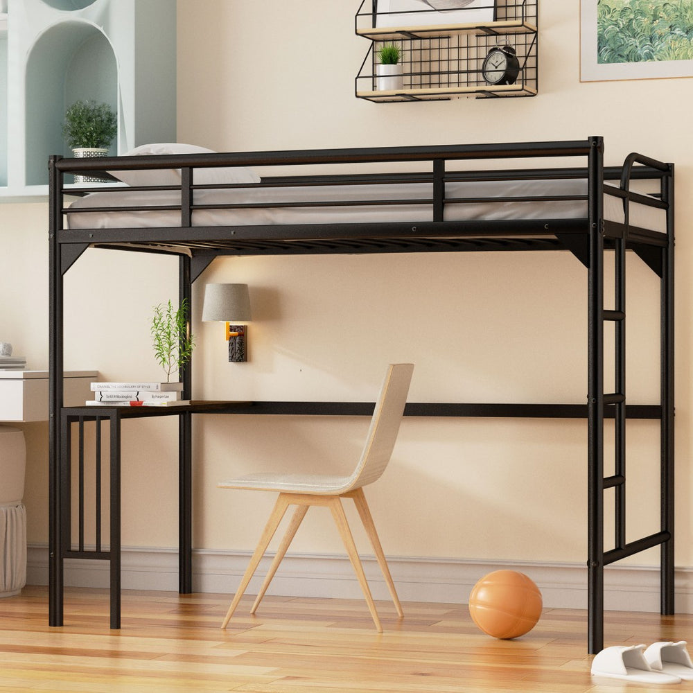 English Elm Twin Steel Loft Bed with Integrated Study Desk Ladder and Guardrails for Kids Rooms W1676105932