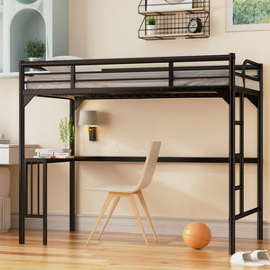 English Elm Twin Steel Loft Bed with Integrated Study Desk Ladder and Guardrails for Kids Rooms W1676105932