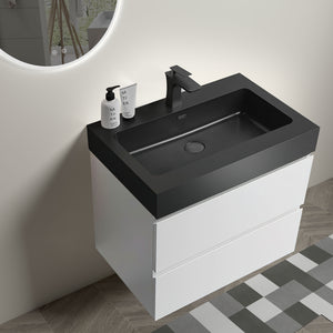 English Elm Alice 24" White Wall-Mounted Bathroom Vanity With Black Sink, Spacious Storage, Soft-Close Drawers W1865S00022