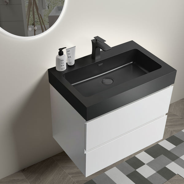 English Elm Alice 24" White Wall-Mounted Bathroom Vanity With Black Sink, Spacious Storage, Soft-Close Drawers W1865S00022