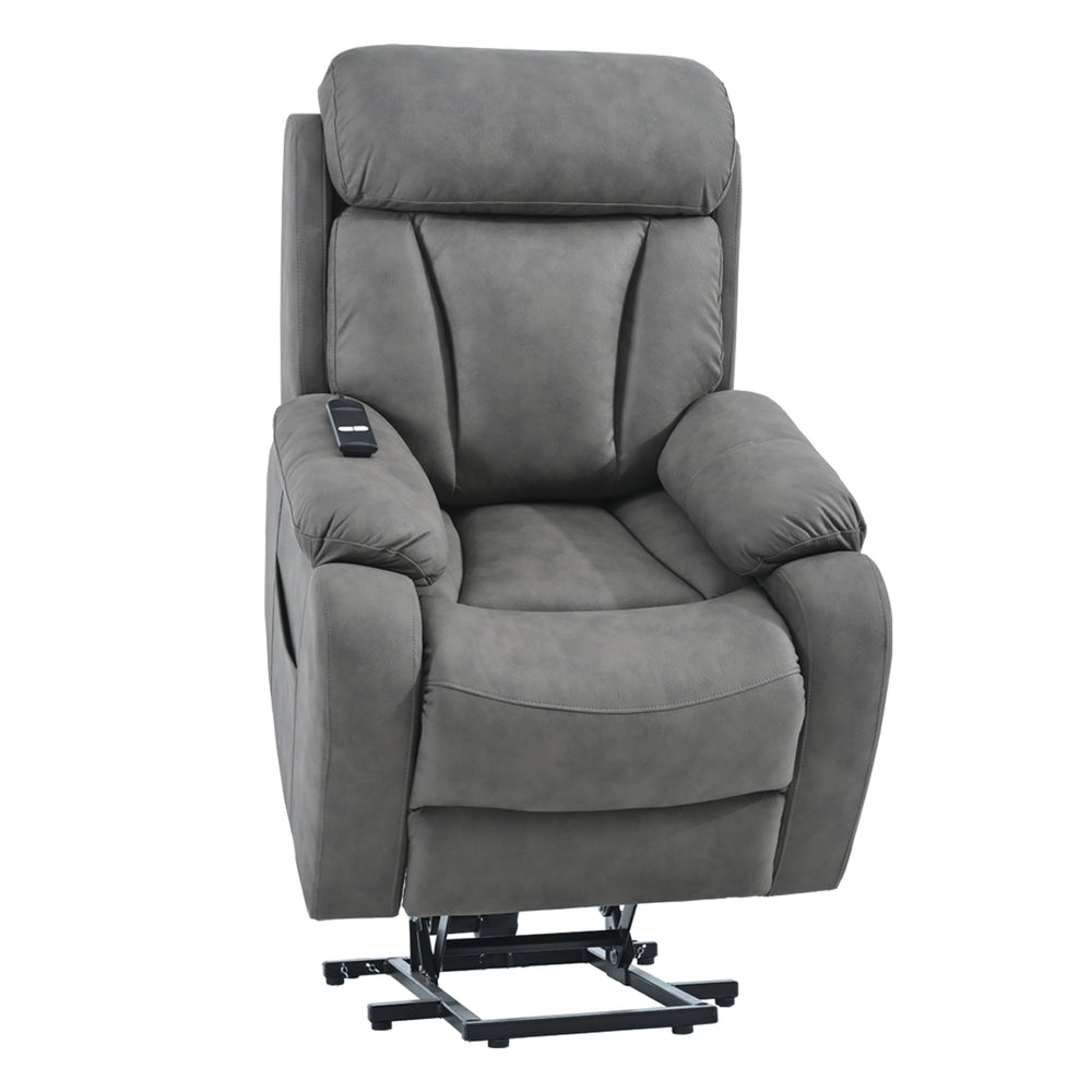 English Elm Lift Chair Recliner Plush Cashmere Fabric Power Lift with Remote, Padded Backseat, 330lb Capacity, Infinite Recline Dark Gray W1028S00032