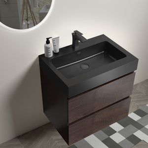 English Elm Alice 24" Walnut Bathroom Vanity - Modern Floating Design With Large Storage & Black Sink Basin W1865S00007