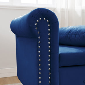 English Elm Navy Velvet Chaise Lounge with Hidden Storage Tufted Rolled Arm Nailhead Bedroom Chair Navy Blue W1170105033