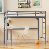 Hearth and Haven Twin Metal Loft Bed with Desk, Ladder and Guardrails, Bookdesk Under Bed W1676105930