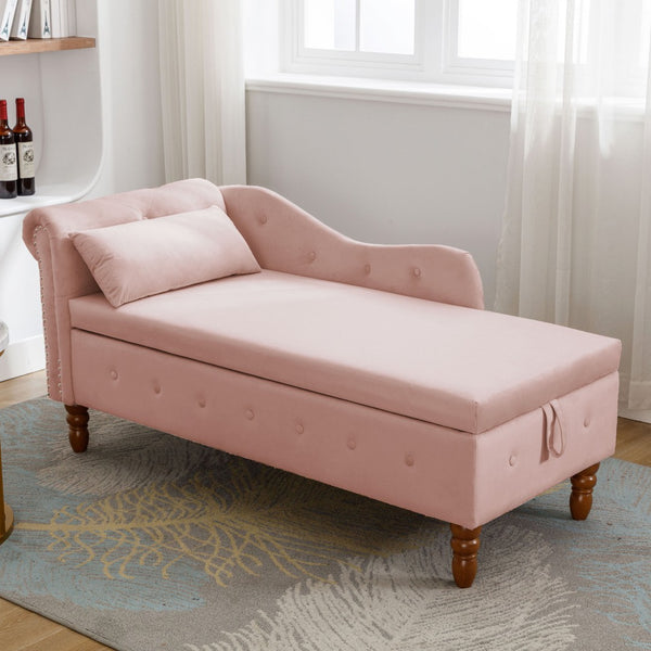 English Elm Navy Velvet Chaise Lounge with Hidden Storage Tufted Rolled Arm Nailhead Bedroom Chair Pink W1170105037