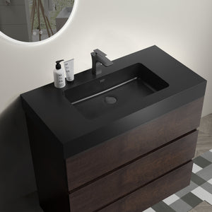 English Elm Alice 36" Walnut Bathroom Vanity With Black Sink, Freestanding Storage Unit For Modern Spaces W1865S00012
