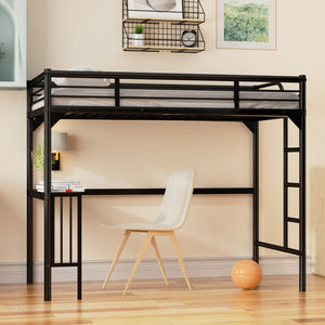 English Elm Twin Steel Loft Bed with Integrated Study Desk Ladder and Guardrails for Kids Rooms W1676105932