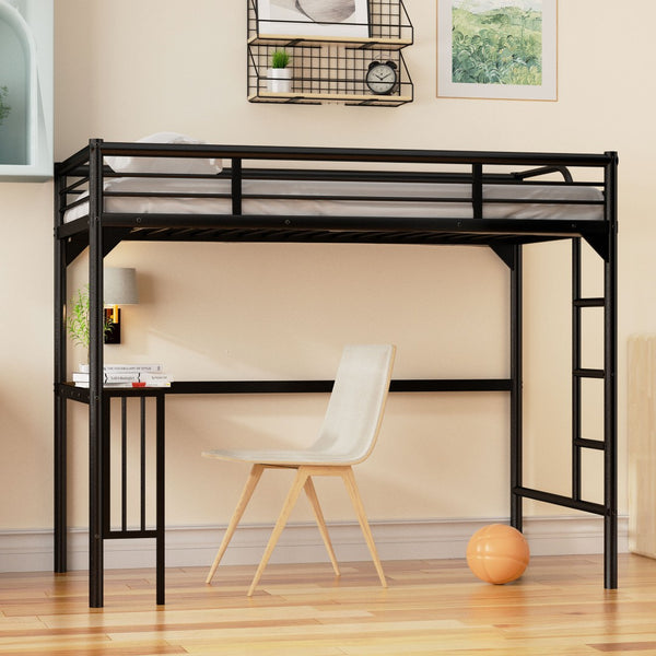 English Elm Twin Steel Loft Bed with Integrated Study Desk Ladder and Guardrails for Kids Rooms W1676105932
