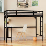 Hearth and Haven Twin Metal Loft Bed with Desk, Ladder and Guardrails, Bookdesk Under Bed  W1676105932