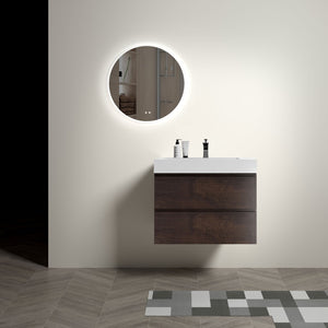 English Elm Alice Floating Bathroom Vanity Rosewood Finish Engineered Stone Basin Triple Drawer W1865S00236