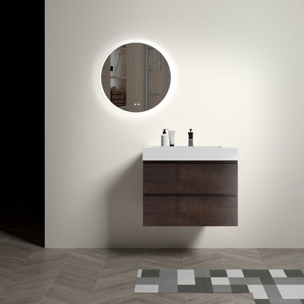 English Elm Alice Floating Bathroom Vanity Rosewood Finish Engineered Stone Basin Triple Drawer W1865S00236