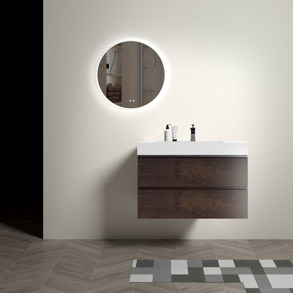 English Elm Alice 36" Walnut Floating Bathroom Vanity With Integrated Sink - Modern Design, Ample Storage Space! W1865S00018