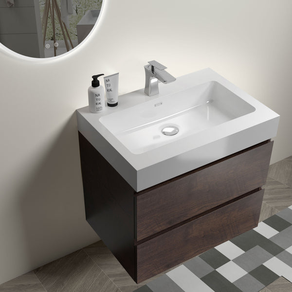 English Elm Alice 24" Floating Bathroom Vanity With Large Storage & Glossy White Sink - Modern Eco-Friendly Design W1865S00016