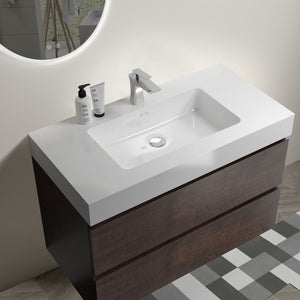 English Elm Alice 36" Walnut Floating Bathroom Vanity With Integrated Sink - Modern Design, Ample Storage Space! W1865S00018