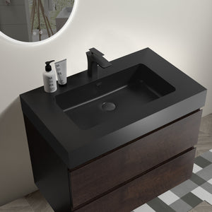 English Elm BB02-30-101, Glossy Integrated Solid Surface Basin with Overflow — Sleek Seamless Design for Luxury Bathrooms Matt Black W1865107122