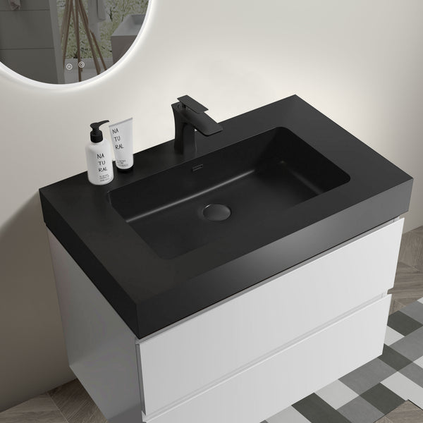 English Elm Alice 30" White Wall-Mounted Bathroom Vanity With Black Sink, Modern Design & Ample Storage Space W1865S00023