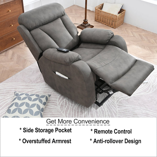 English Elm Lift Chair Recliner Plush Cashmere Fabric Power Lift with Remote, Padded Backseat, 330lb Capacity, Infinite Recline Dark Gray W1028S00032