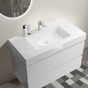 English Elm BB02-36-101, Glossy White Integrated Basin Solid Surface with Overflow — Sleek Modern Bathroom Luxury W1865P321775