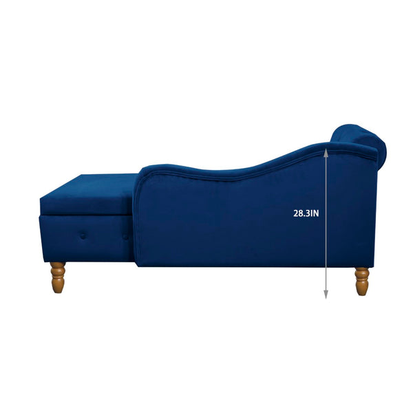 English Elm Navy Velvet Chaise Lounge with Hidden Storage Tufted Rolled Arm Nailhead Bedroom Chair Navy Blue W1170105033