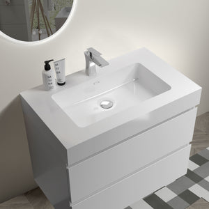 English Elm BB02-30-109, Integrated engineered quartz basin with overflow — sleek matte finish, durable modern bathroom centerpiece White W1865P321776