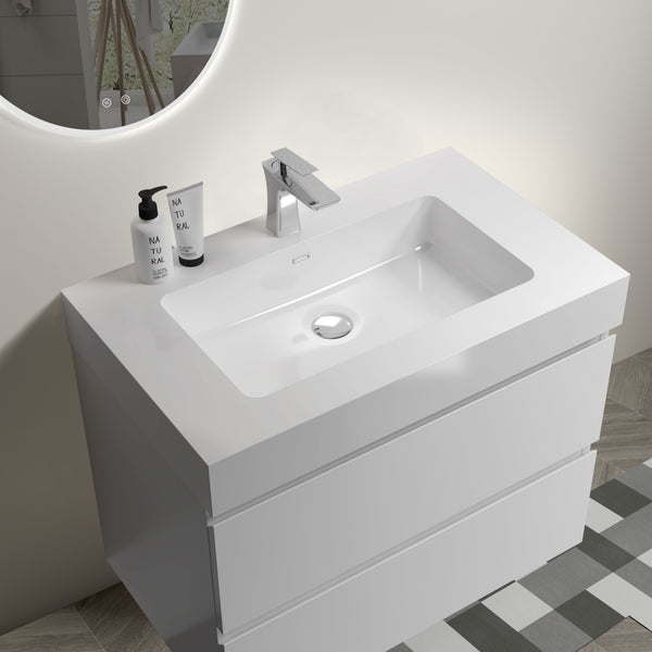 English Elm BB02-30-109, Integrated engineered quartz basin with overflow — sleek matte finish, durable modern bathroom centerpiece White W1865P321776