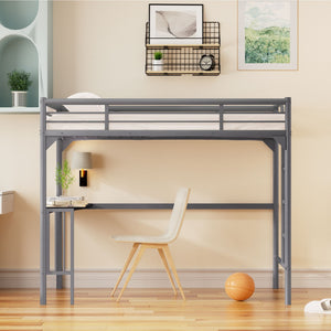 English Elm Twin Steel Loft Bed with Built-in Study Desk Ladder Guardrails Space-saving Silver Frame W1676105930