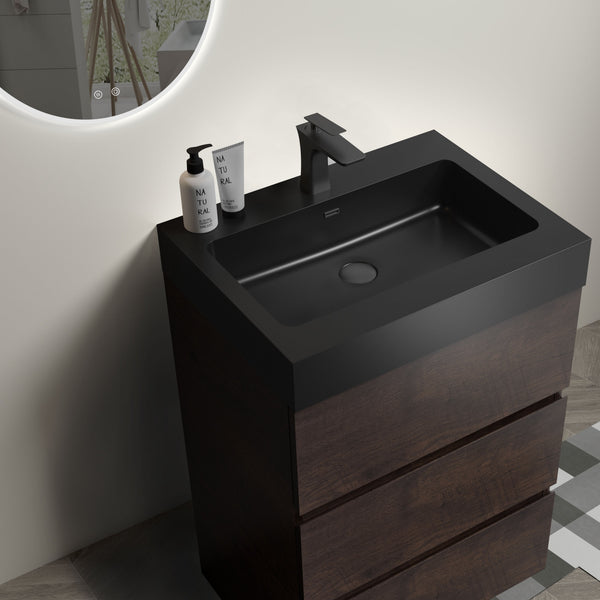 English Elm Alice 24" Walnut Bathroom Vanity With Black Sink – Stylish Storage Solution For Modern Spaces W1865S00039