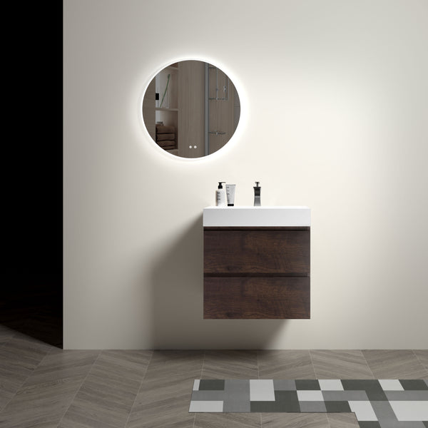 English Elm Alice 24" Floating Bathroom Vanity With Large Storage & Glossy White Sink - Modern Eco-Friendly Design W1865S00016