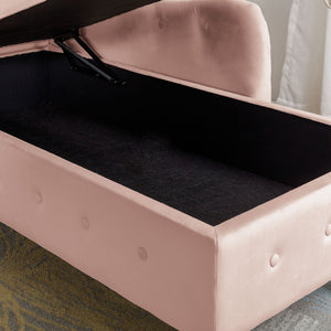 English Elm Navy Velvet Chaise Lounge with Hidden Storage Tufted Rolled Arm Nailhead Bedroom Chair Pink W1170105037