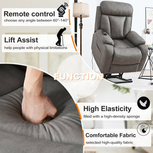 English Elm Lift Chair Recliner Plush Cashmere Fabric Power Lift with Remote, Padded Backseat, 330lb Capacity, Infinite Recline Dark Gray W1028S00032