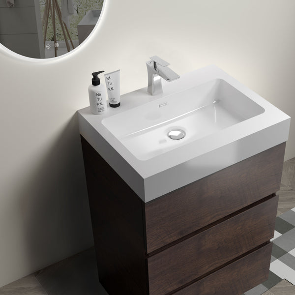 English Elm Alice 24" Walnut Bathroom Vanity With One-Piece Sink, Ample Storage & Soft-Close Drawers, Eco-Friendly W1865S00019