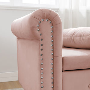 English Elm Navy Velvet Chaise Lounge with Hidden Storage Tufted Rolled Arm Nailhead Bedroom Chair Pink W1170105037