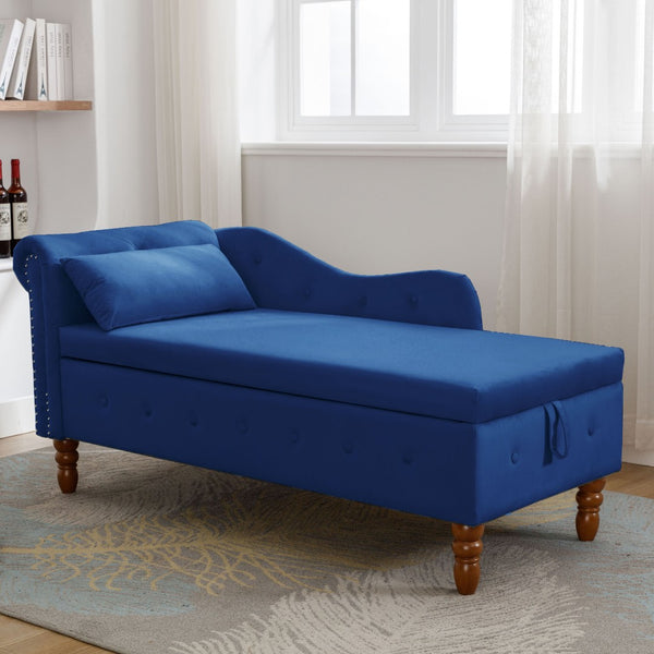 English Elm Navy Velvet Chaise Lounge with Hidden Storage Tufted Rolled Arm Nailhead Bedroom Chair Navy Blue W1170105033