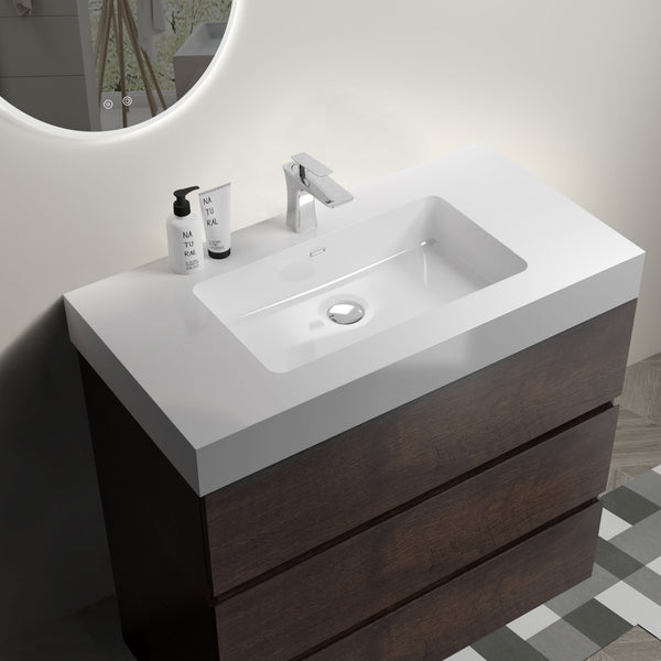 English Elm Alice 36" Walnut Bathroom Vanity With Large Storage, Modern Design, Soft-Close Drawers & Pre-Assembled W1865S00021