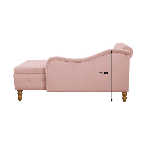 English Elm Navy Velvet Chaise Lounge with Hidden Storage Tufted Rolled Arm Nailhead Bedroom Chair Pink W1170105037