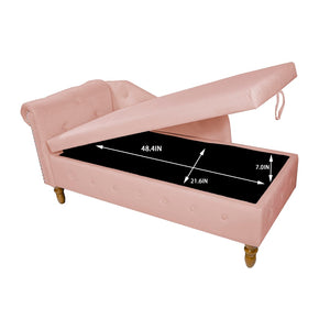 English Elm Navy Velvet Chaise Lounge with Hidden Storage Tufted Rolled Arm Nailhead Bedroom Chair Pink W1170105037