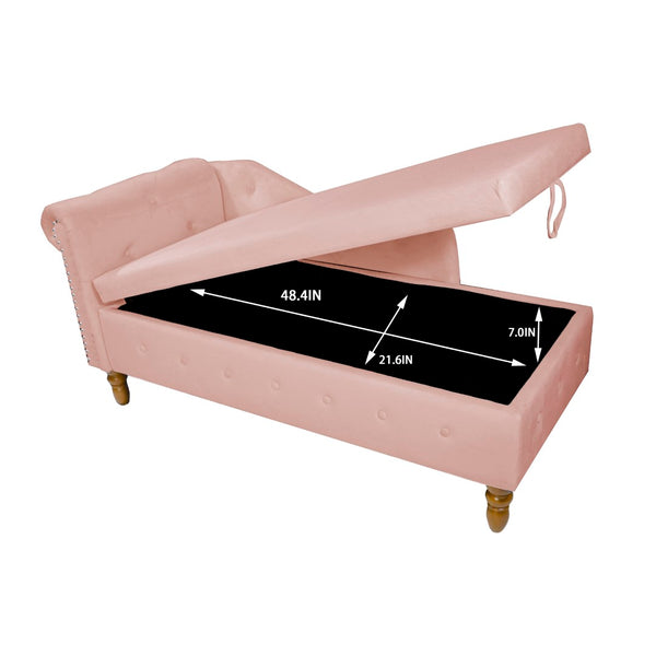 English Elm Navy Velvet Chaise Lounge with Hidden Storage Tufted Rolled Arm Nailhead Bedroom Chair Pink W1170105037