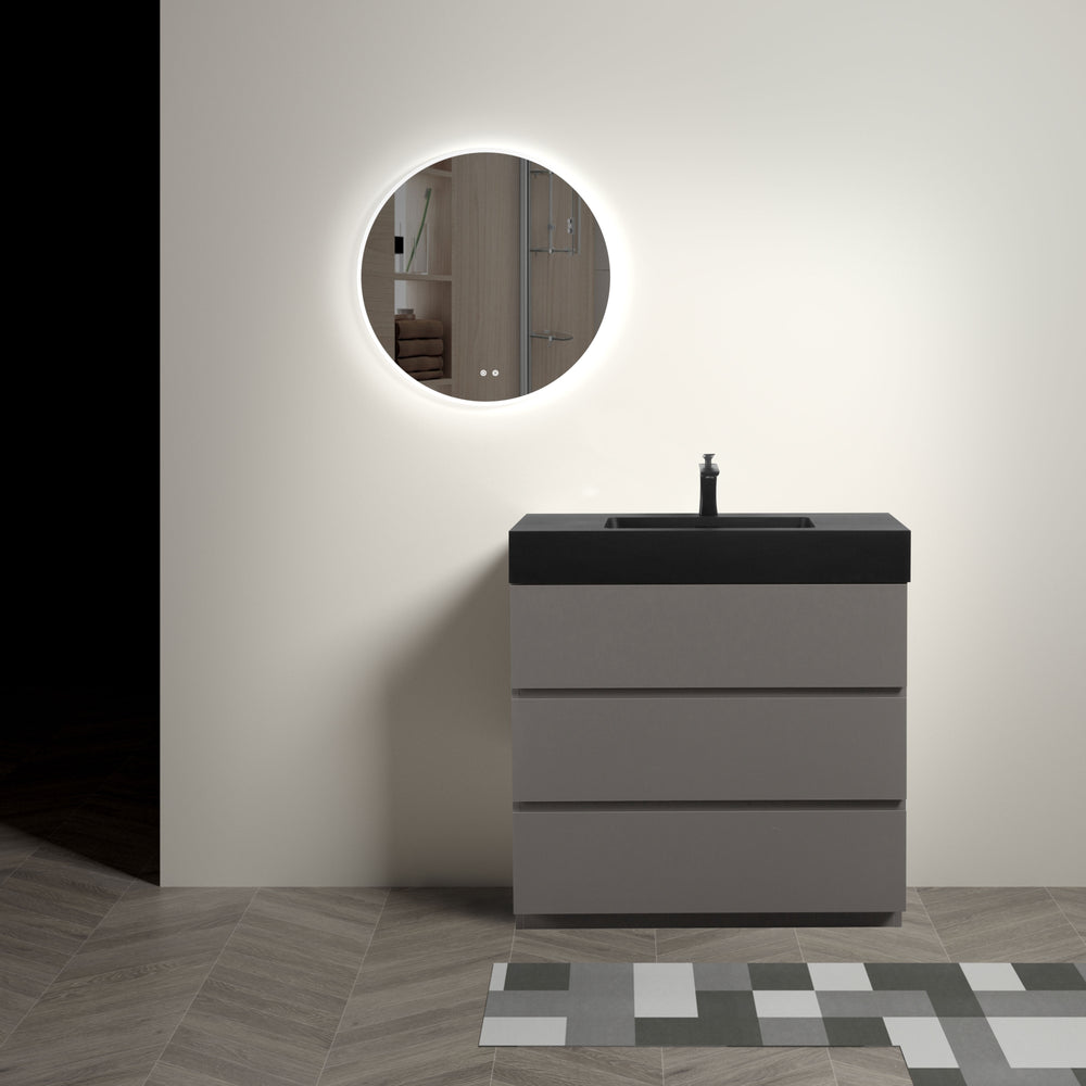 English Elm Alice 36" Gray Bathroom Vanity With Black Sink Basin, Stylish Storage Solution For Modern Spaces W1865S00030