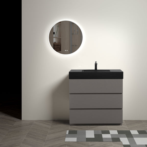 English Elm Alice 36" Gray Bathroom Vanity With Black Sink Basin, Stylish Storage Solution For Modern Spaces W1865S00030