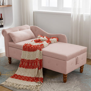 English Elm Navy Velvet Chaise Lounge with Hidden Storage Tufted Rolled Arm Nailhead Bedroom Chair Pink W1170105037