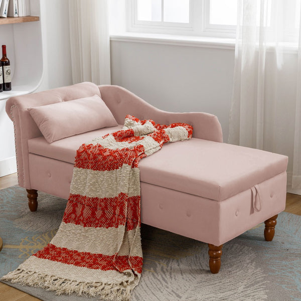 English Elm Navy Velvet Chaise Lounge with Hidden Storage Tufted Rolled Arm Nailhead Bedroom Chair Pink W1170105037