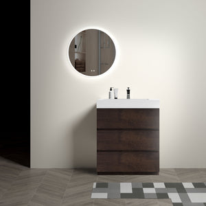 English Elm Alice 30" Freestanding Walnut Bathroom Vanity With Large Storage & Glossy White Sink For Modern Spaces W1865S00020