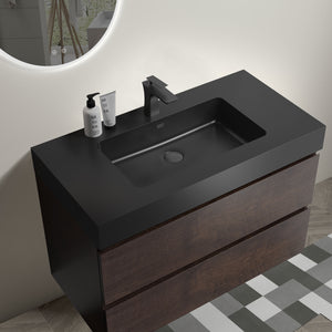 English Elm Alice 36" Walnut Bathroom Vanity With Black Sink - Modern Design, Large Storage & Easy Clean Features W1865S00009