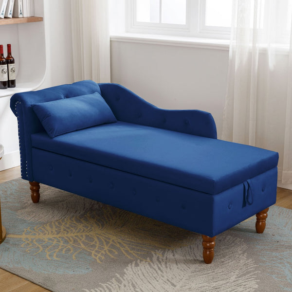 English Elm Navy Velvet Chaise Lounge with Hidden Storage Tufted Rolled Arm Nailhead Bedroom Chair Navy Blue W1170105033