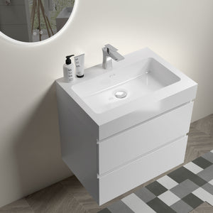English Elm BB02-24-101, Glossy White Integrated Basin with Overflow — Seamless Solid Surface Design for Luxury Baths W1865P321777