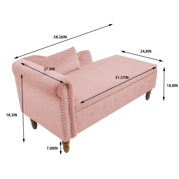 English Elm Navy Velvet Chaise Lounge with Hidden Storage Tufted Rolled Arm Nailhead Bedroom Chair Pink W1170105037