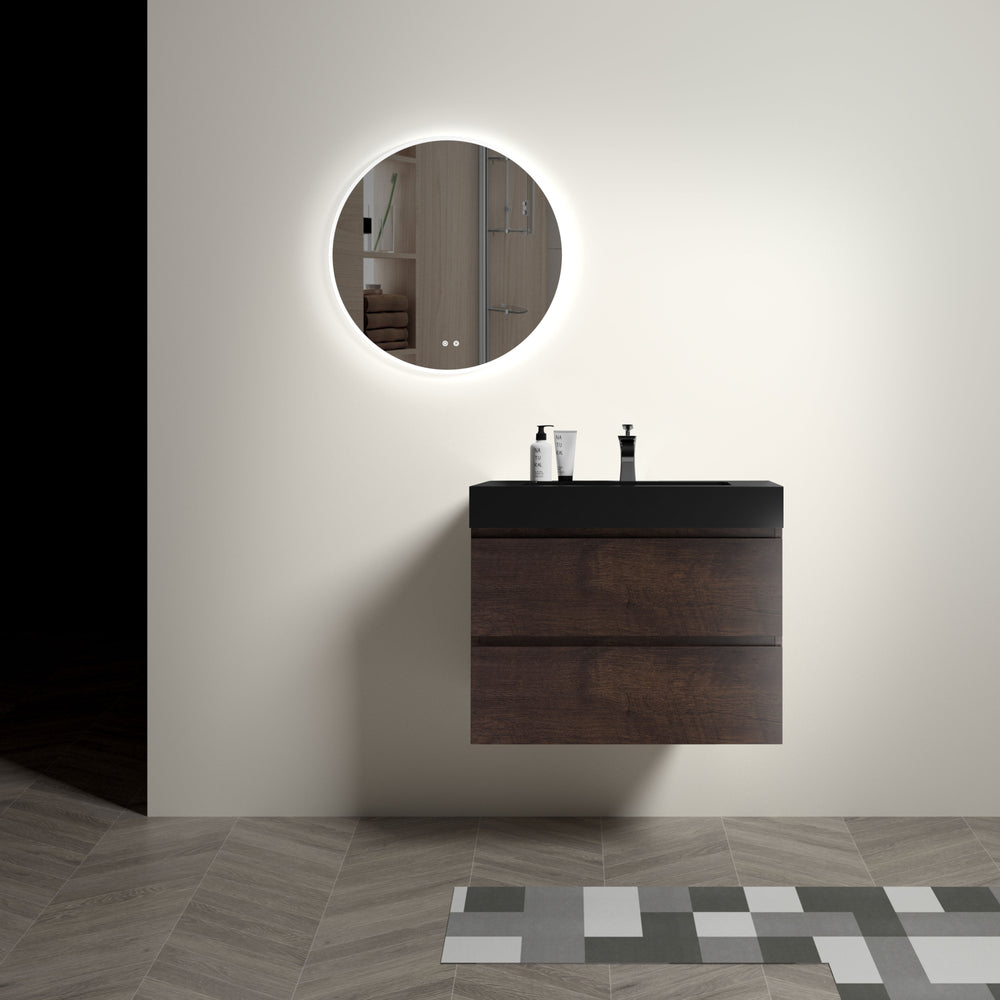 English Elm Alice 30" Walnut Floating Bathroom Vanity With Black Sink, Modern Design, Pre-Assembled Storage Solution W1865S00008