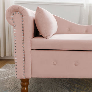 English Elm Navy Velvet Chaise Lounge with Hidden Storage Tufted Rolled Arm Nailhead Bedroom Chair Pink W1170105037