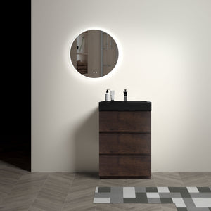 English Elm Alice 24" Walnut Bathroom Vanity With Black Sink – Stylish Storage Solution For Modern Spaces W1865S00039